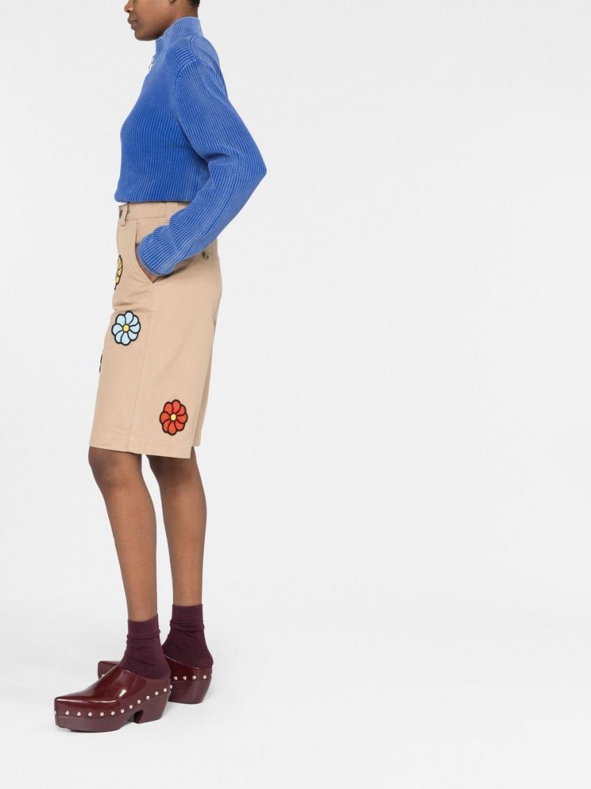 Beige Patched Cotton Shorts 4