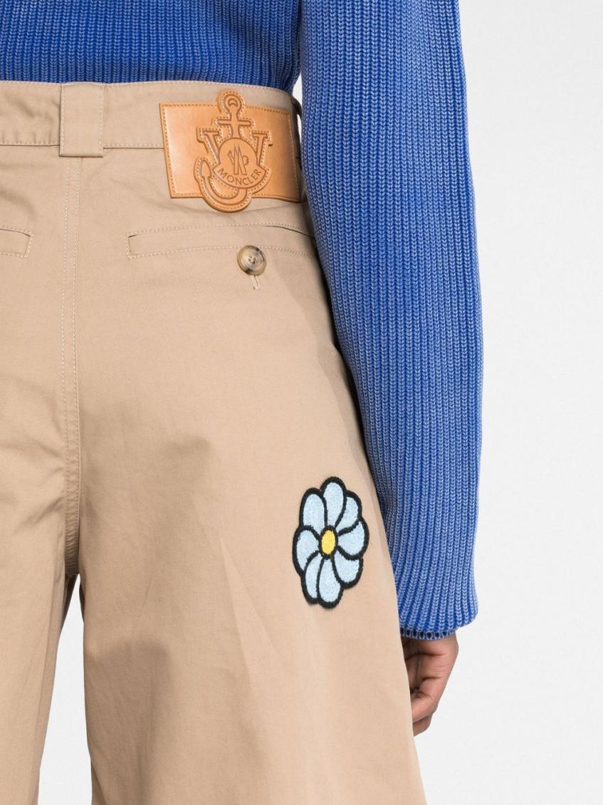Beige Patched Cotton Shorts 6