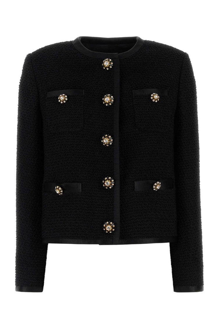Black Cropped Single-breasted Tweed Jacket 1