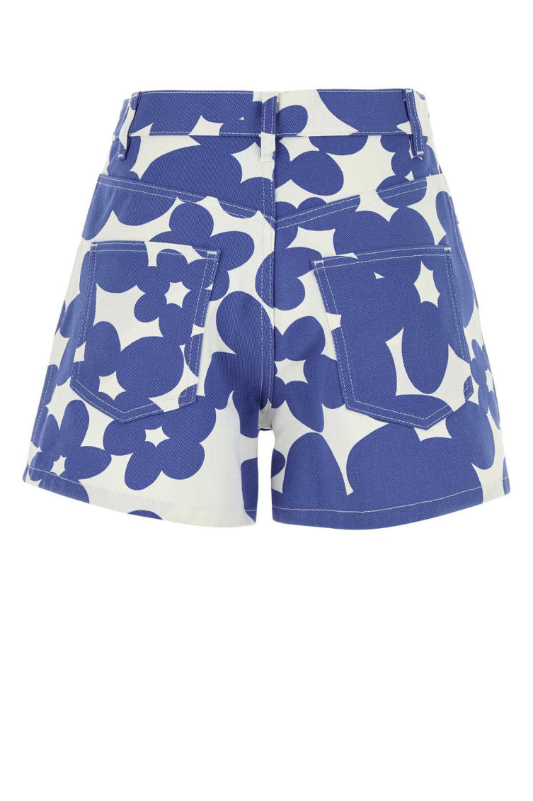 White Printed Denim Shorts 2