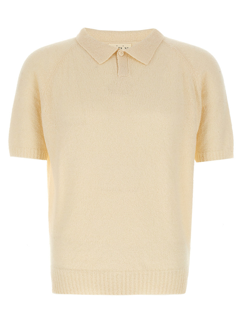 White Bouclé polo shirt 1