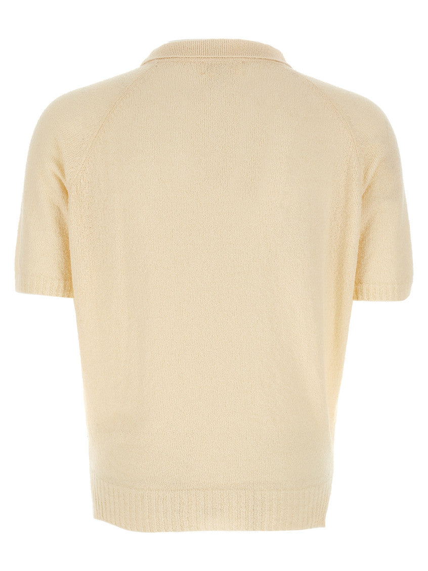 White Bouclé polo shirt 2