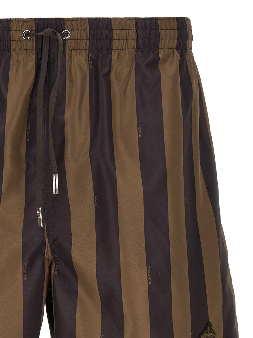 Brown Pequin Nylon Shorts 3