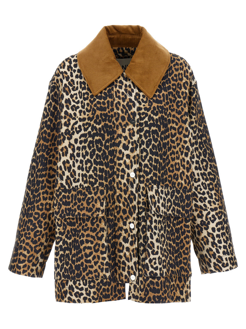 Leopard Printed Canvas Midi Jacket 1