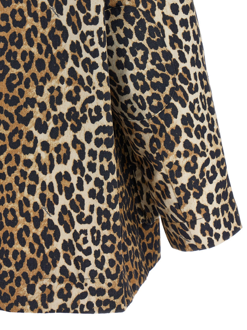 Leopard Printed Canvas Midi Jacket 4