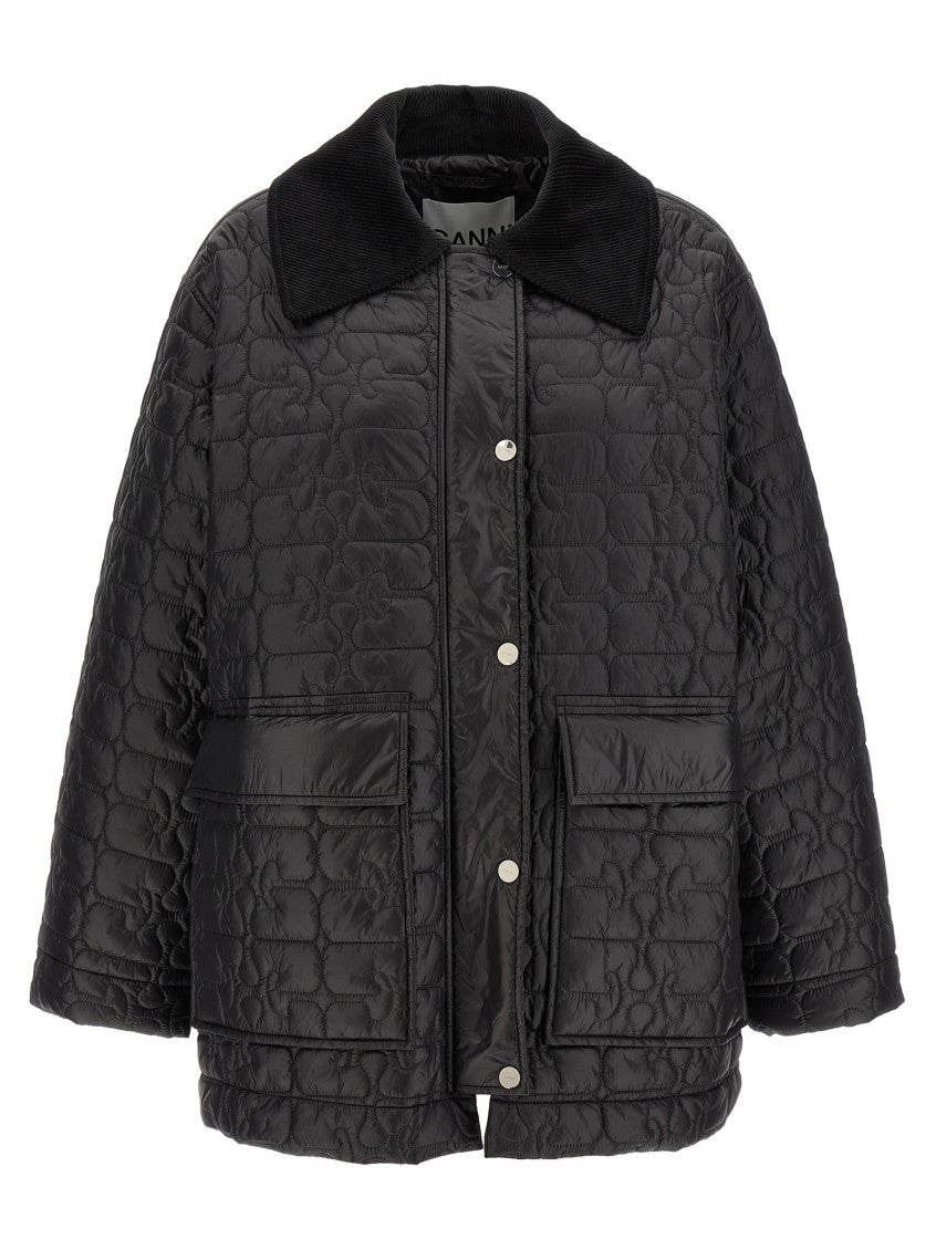 Black Shiny Quilt Midi Jacket 1