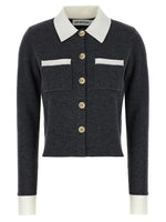 Grey Contrast Collar Cardigan 1