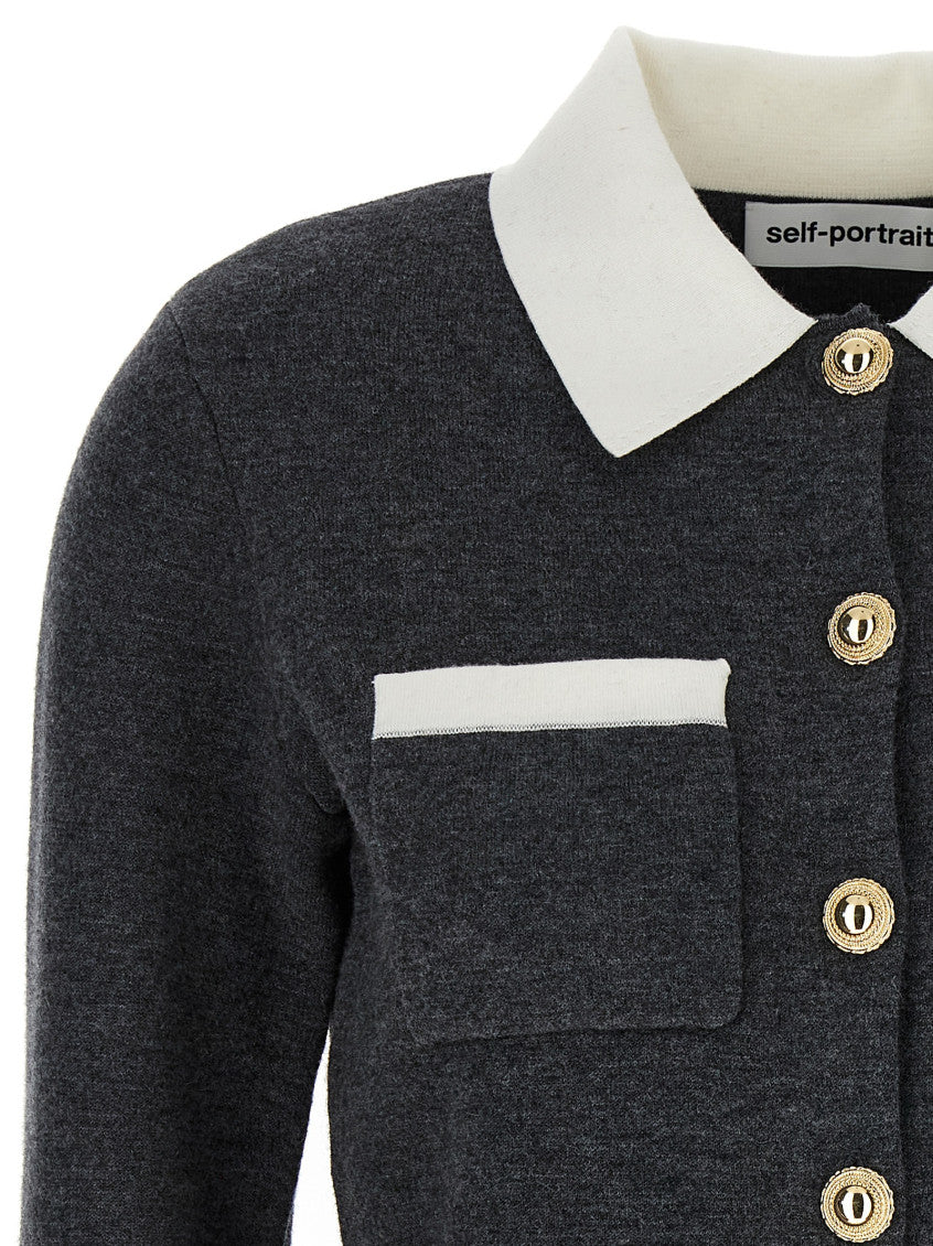 Grey Contrast Collar Cardigan 3