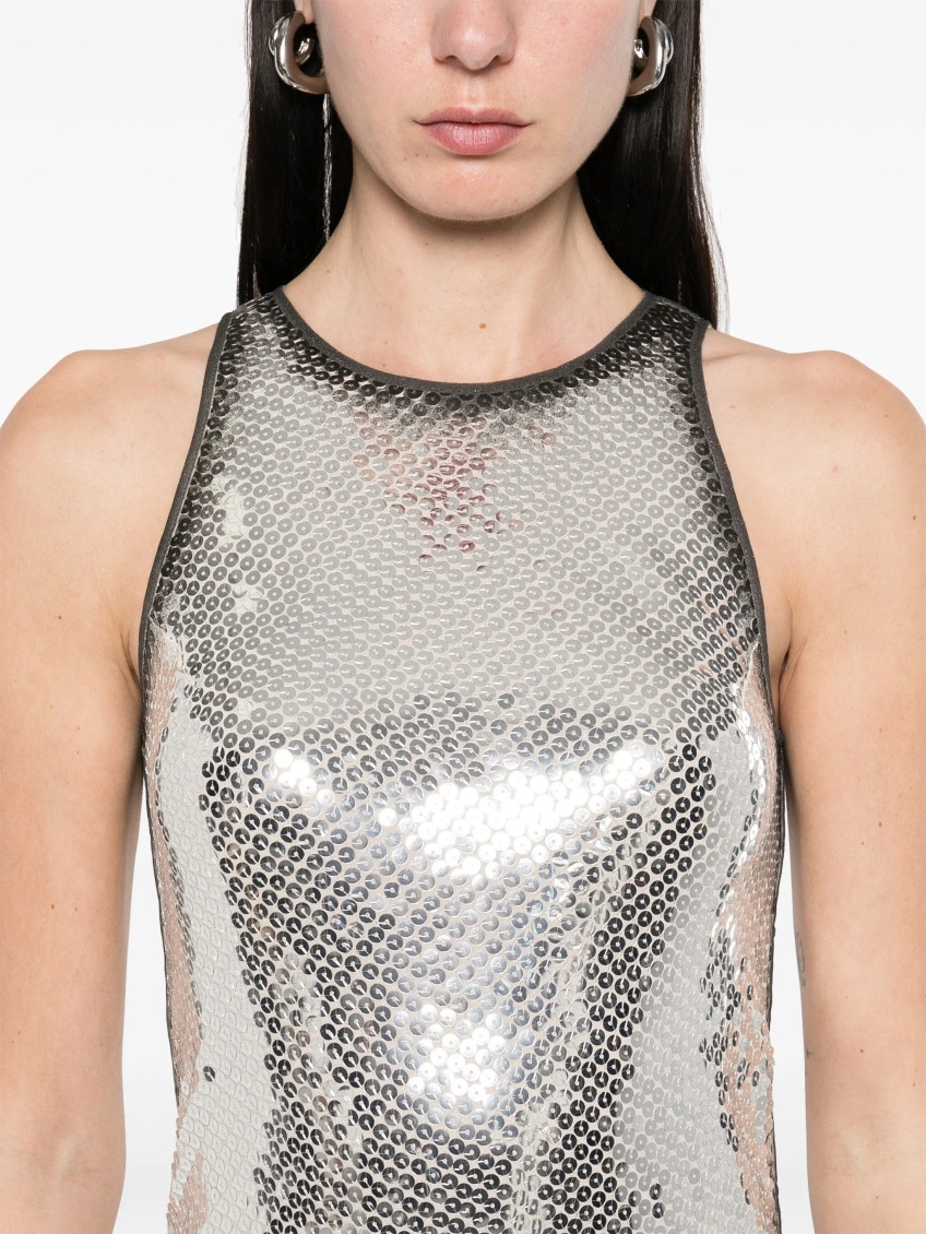 Silver Sequin-embellished Mini Dress 5