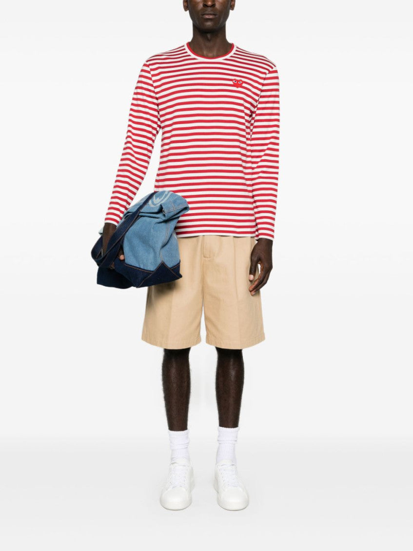 Red Logo striped cotton t-shirt 4