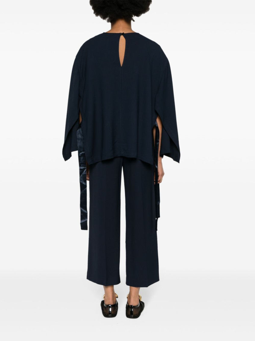 Navy Blue Cady Texture Blouse 2
