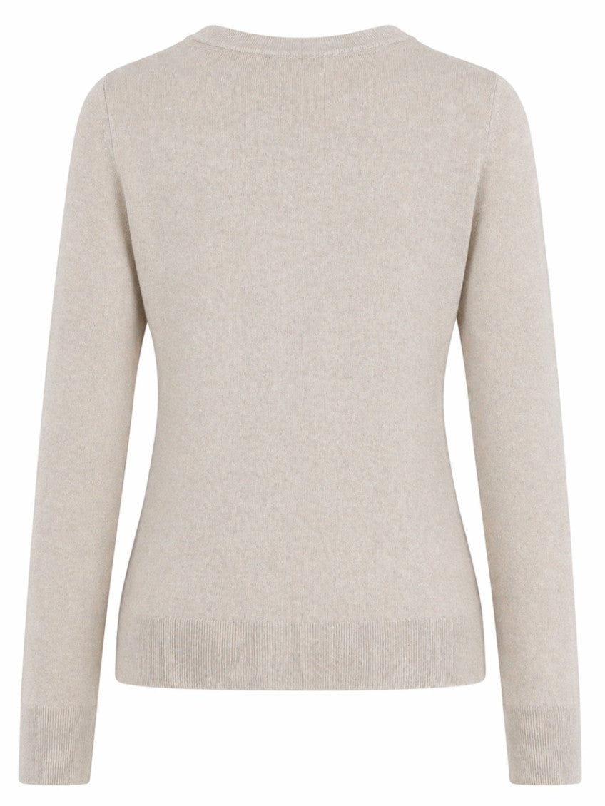 Beige Embroidered Crew Neck Sweater 2