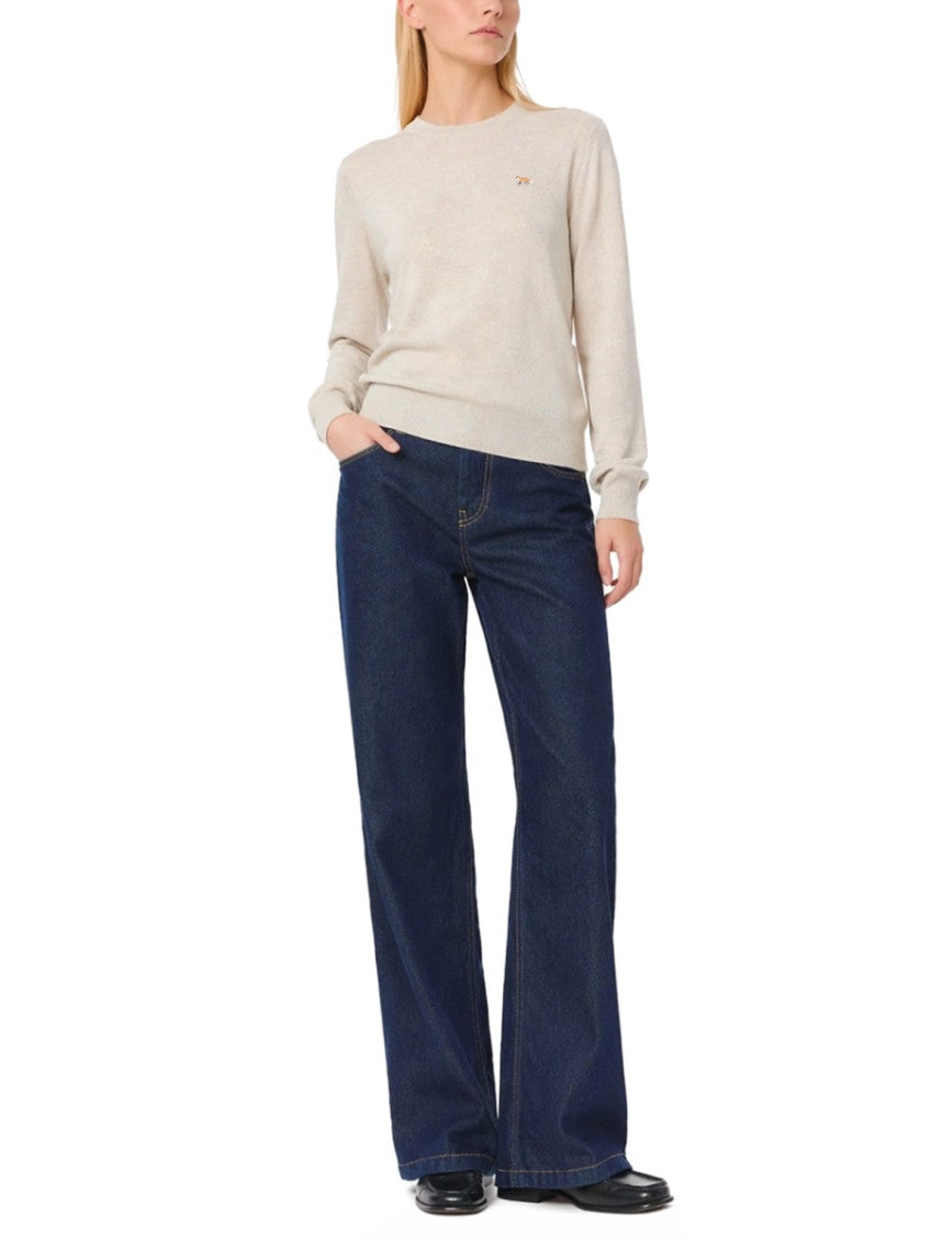 Beige Embroidered Crew Neck Sweater 3