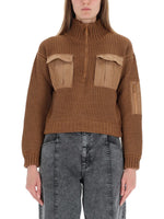 Brown Knitted Mock Collar Sweater 1