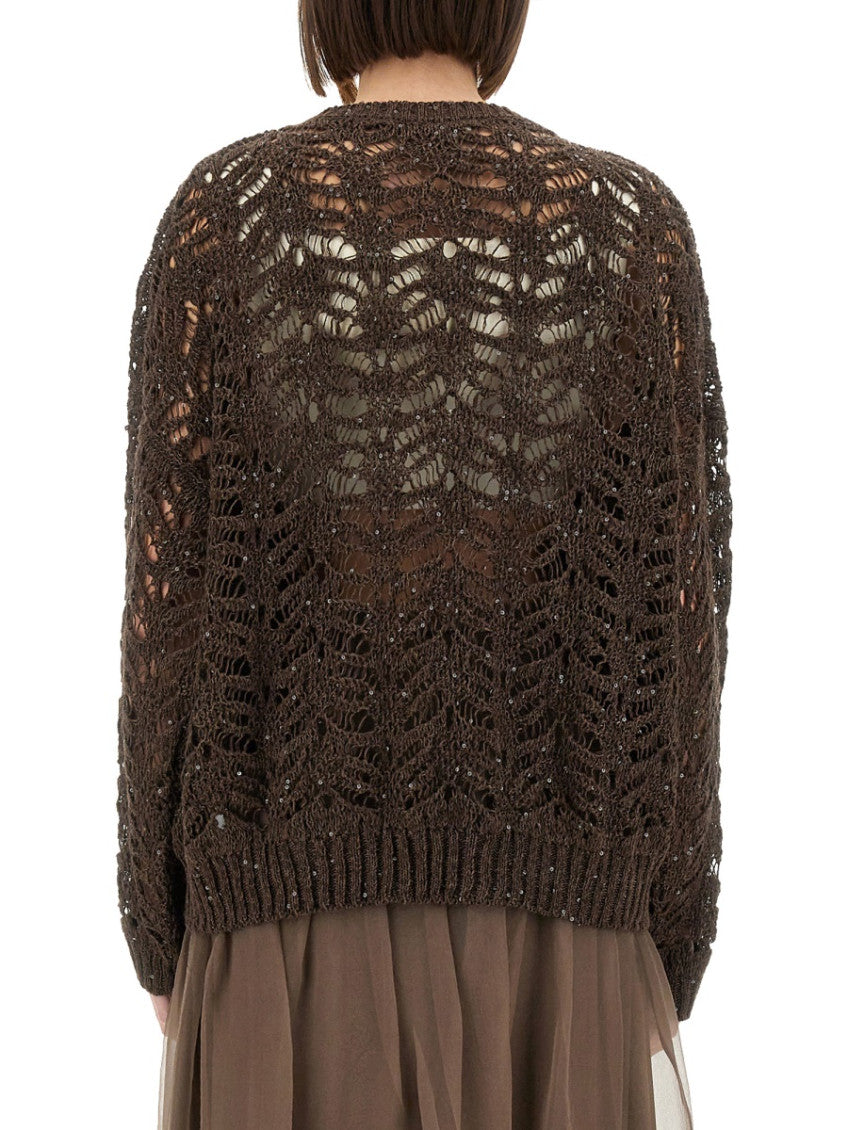 Brown Knitted Crew Neck Sweater 2
