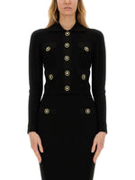 Black Knitted Shirt Collar Cardigan 1