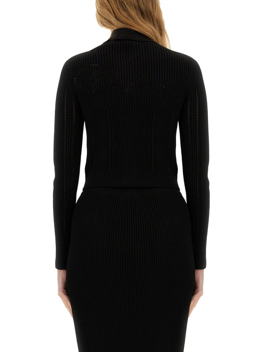 Black Knitted Shirt Collar Cardigan 2