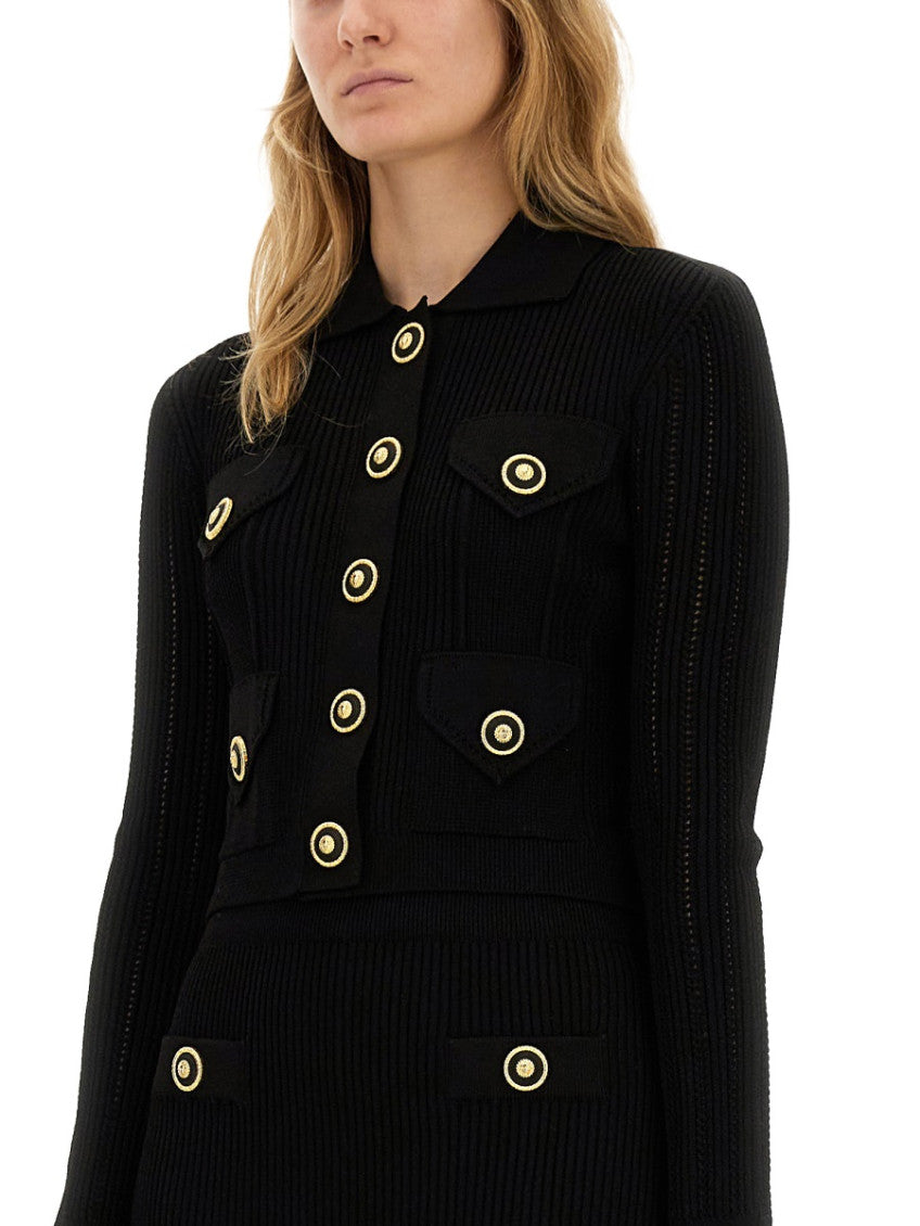 Black Knitted Shirt Collar Cardigan 3