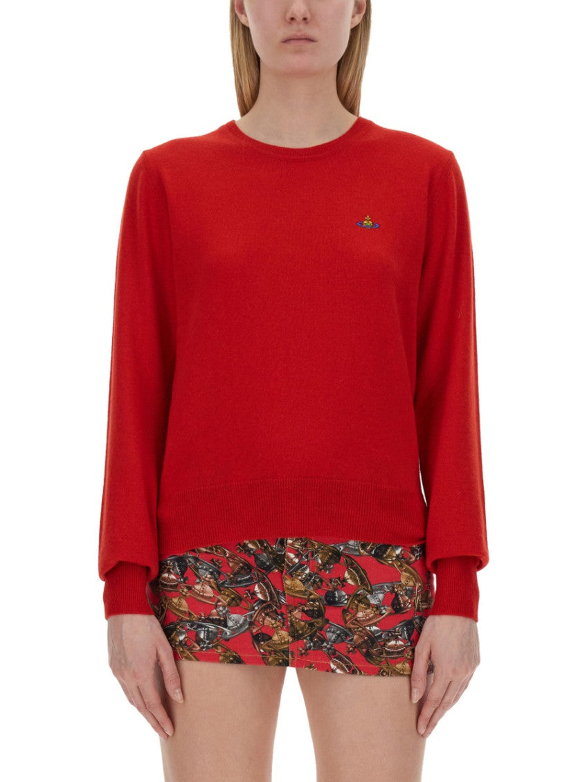 Red Solid Crew Neck Sweater 1