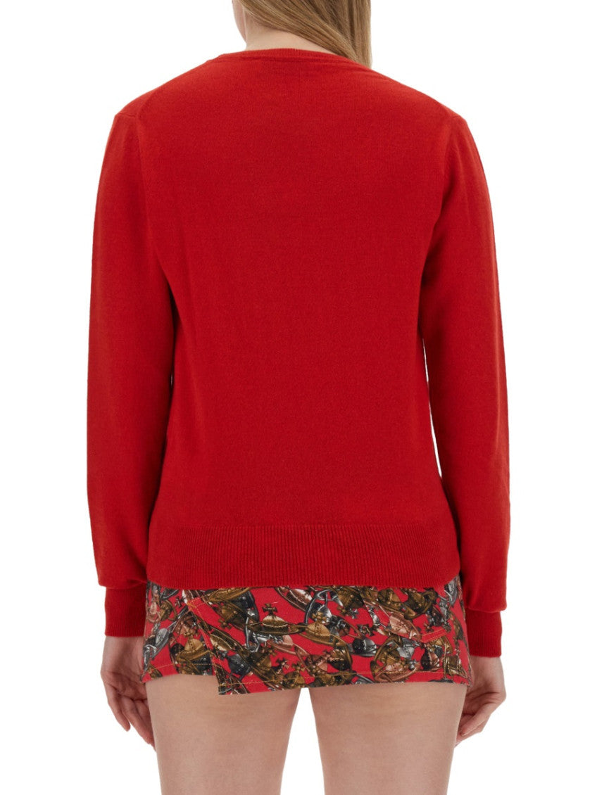Red Solid Crew Neck Sweater 2