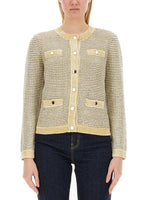 Beige Knitted Round Neck Cardigan 1