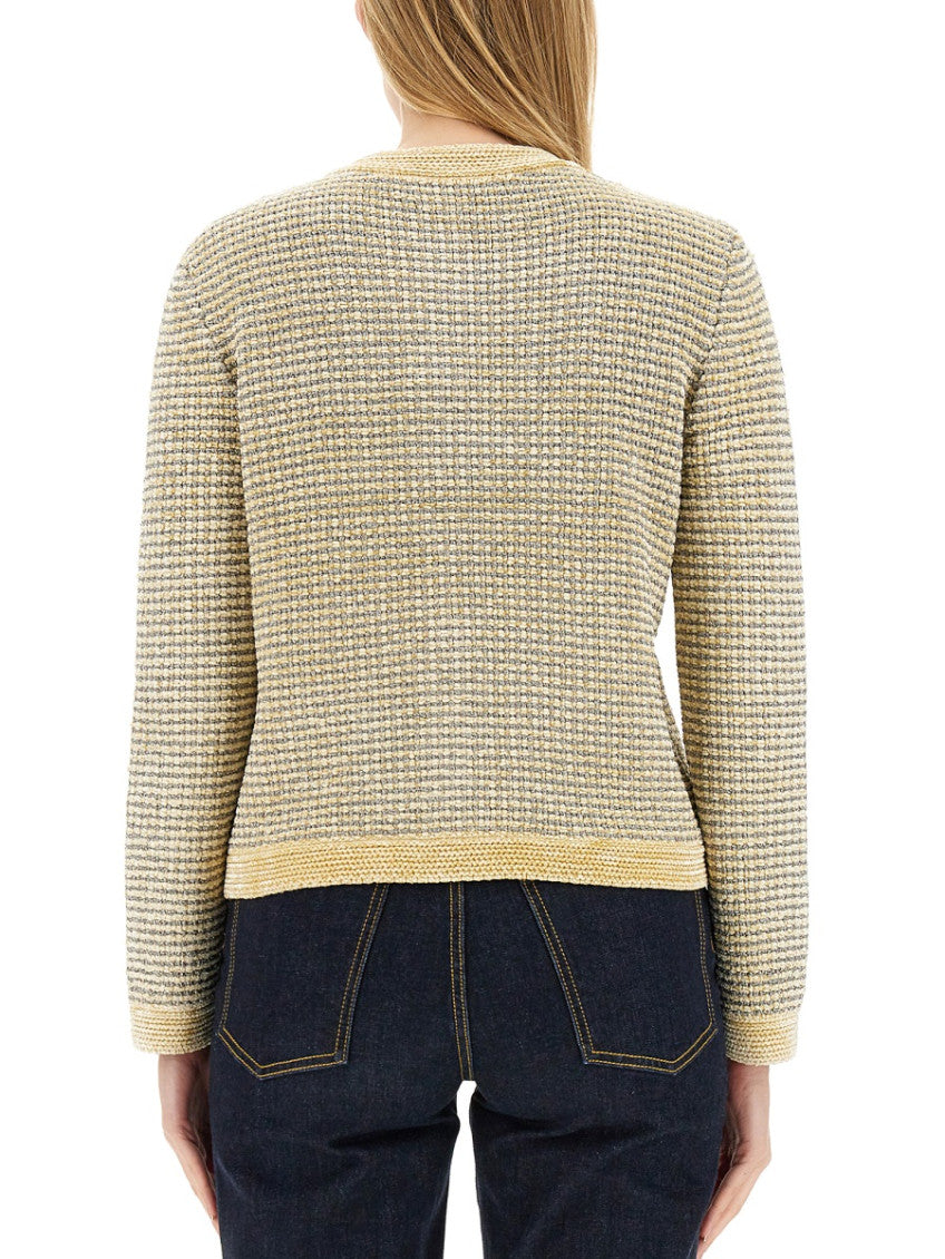 Beige Knitted Round Neck Cardigan 2