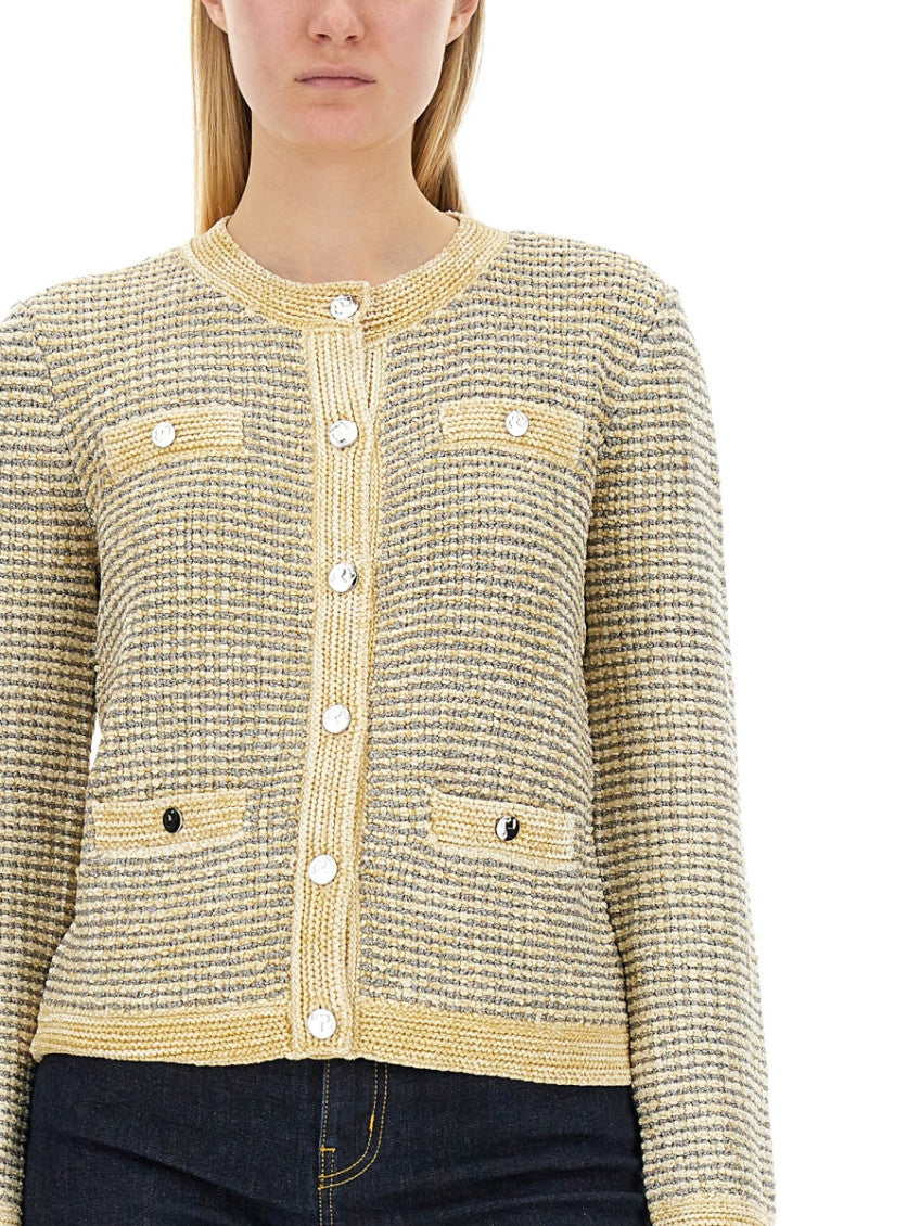 Beige Knitted Round Neck Cardigan 3