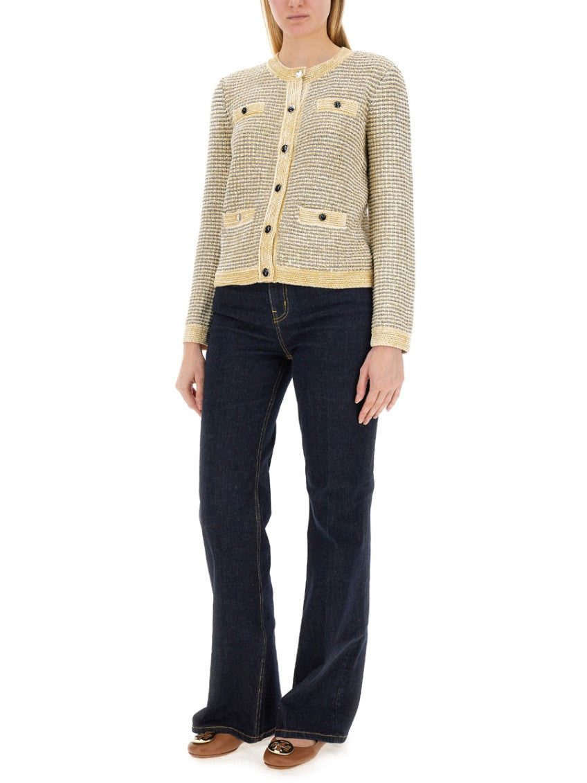Beige Knitted Round Neck Cardigan 4