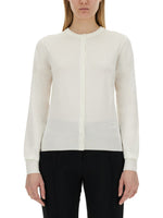White Solid Round Neck Sweater 1