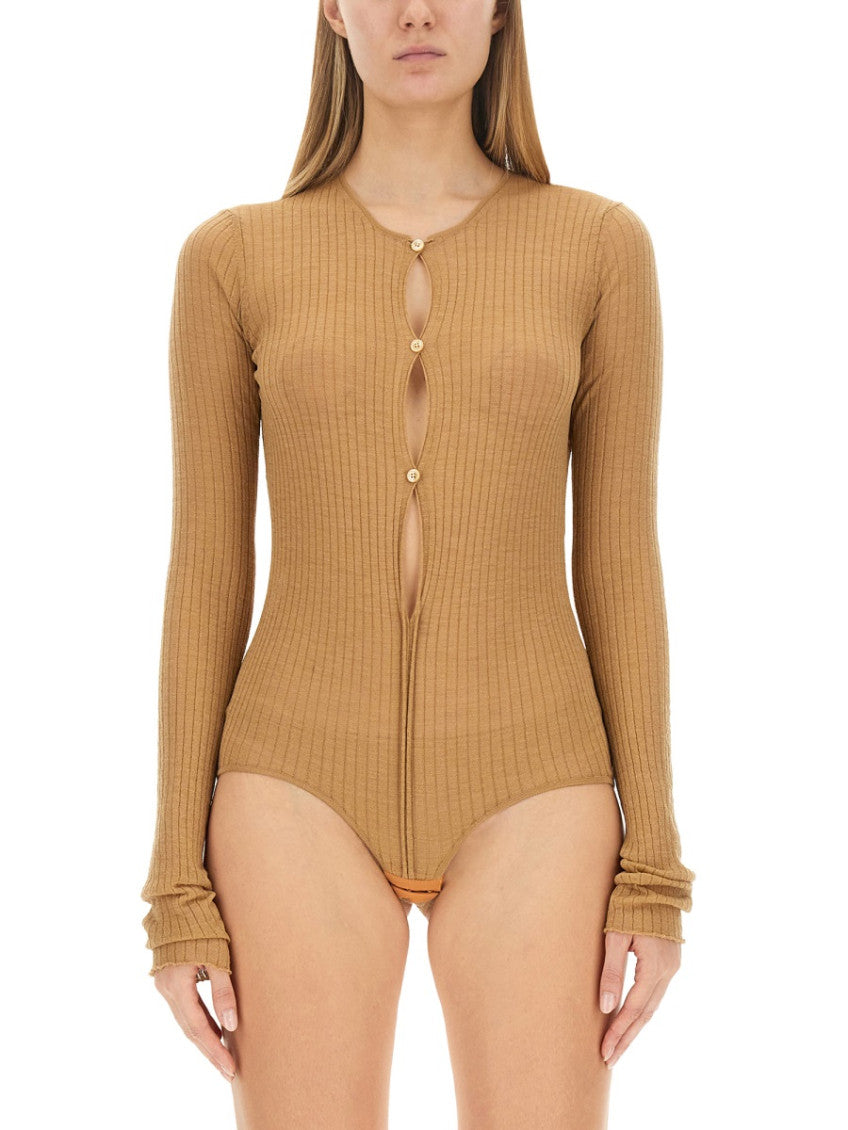 Beige Knitted Round Neck Sweater 1