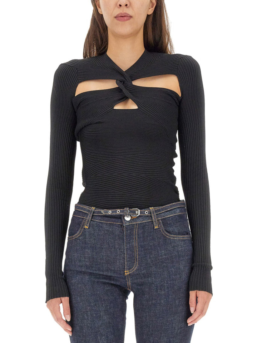 Black Knitted V Neck Sweater 1