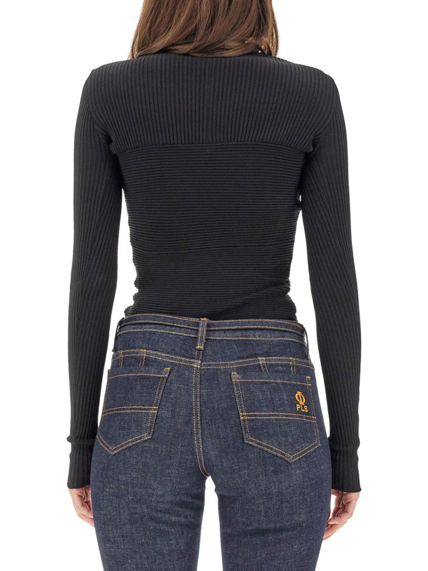 Black Knitted V Neck Sweater 3