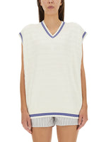 White Logo V Neck Sweater 1
