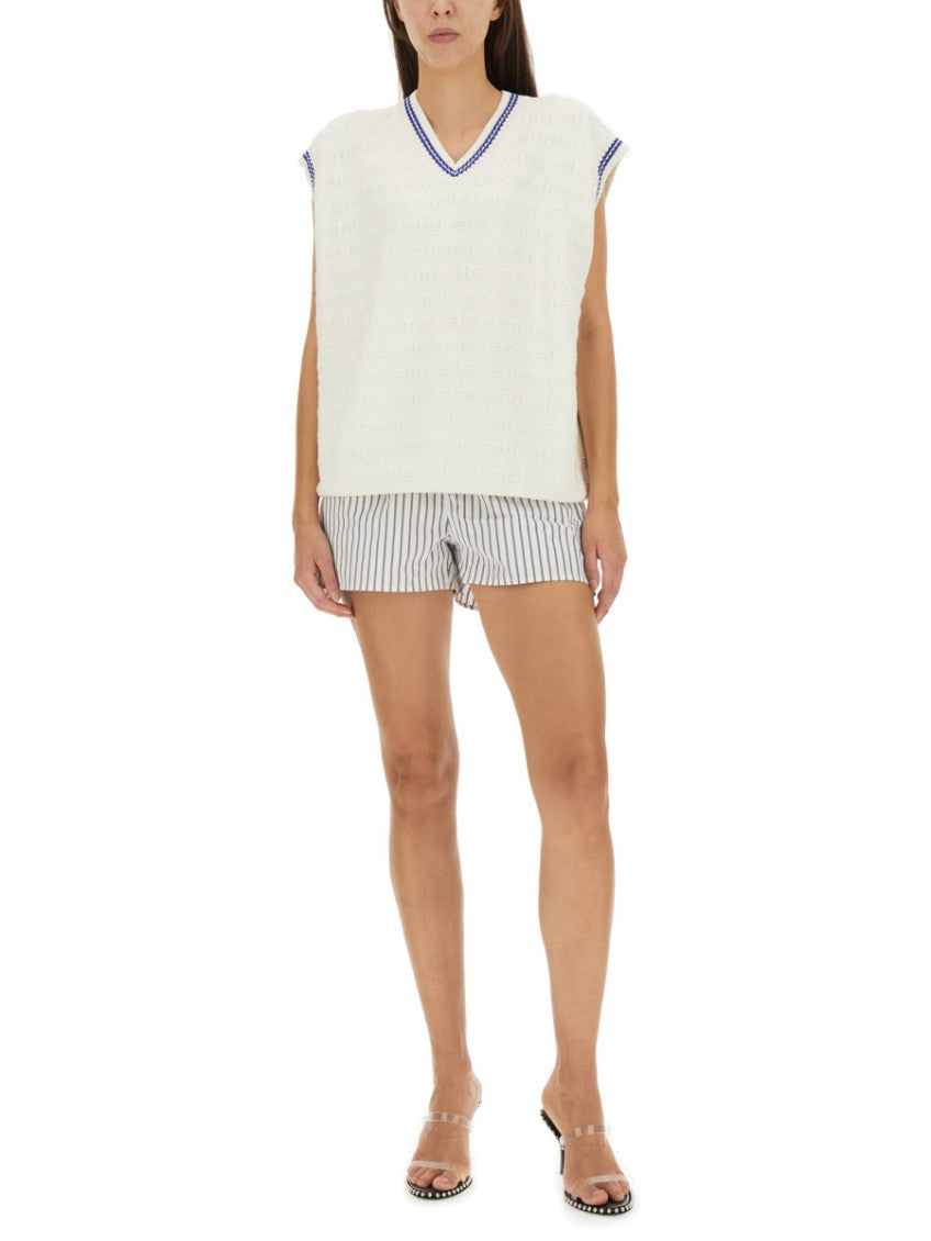 White Logo V Neck Sweater 4