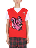 Red Graphic V Neck Sweater 1