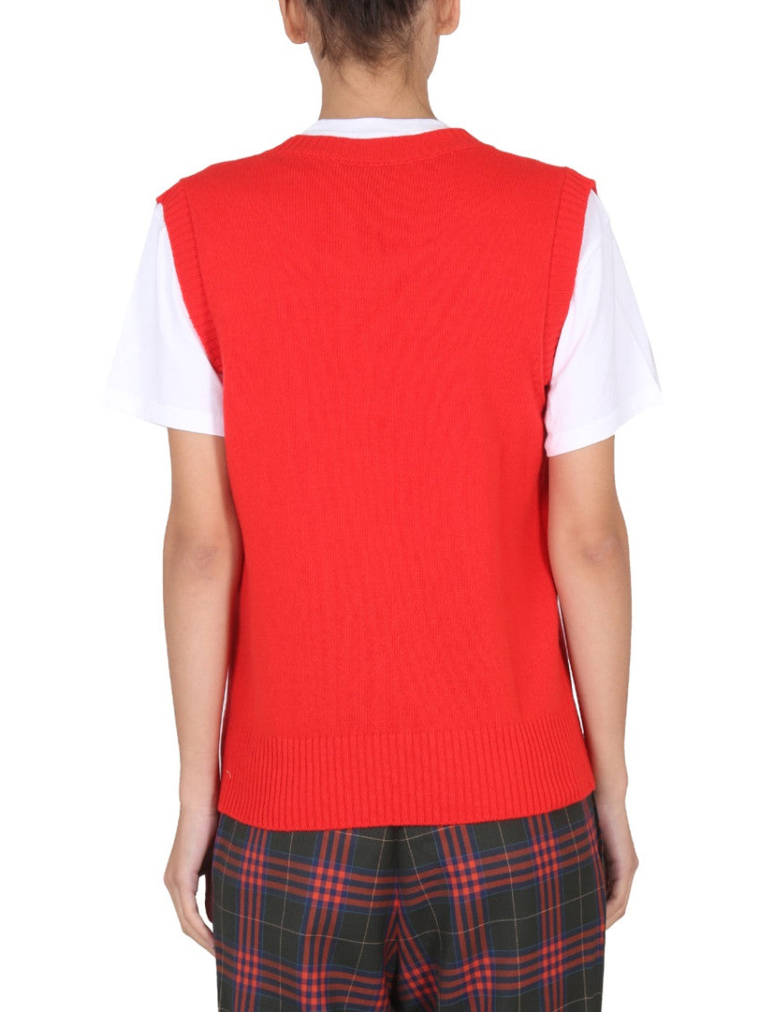 Red Graphic V Neck Sweater 2