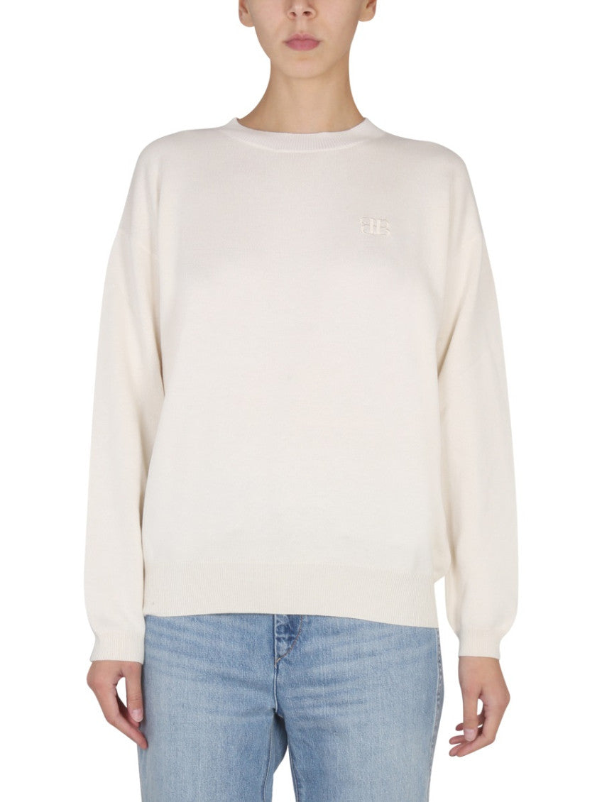 White Solid Crew Neck Sweater 1