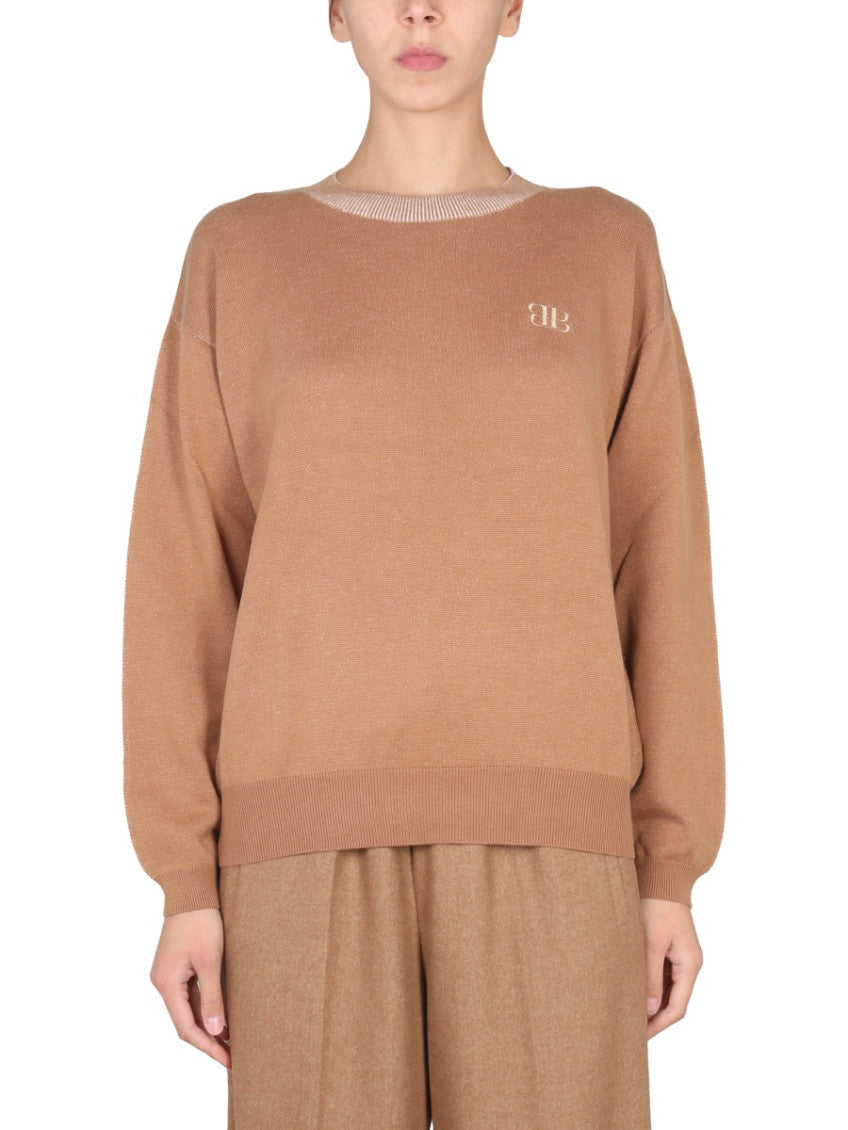Beige Logo Round Neck Sweater 1