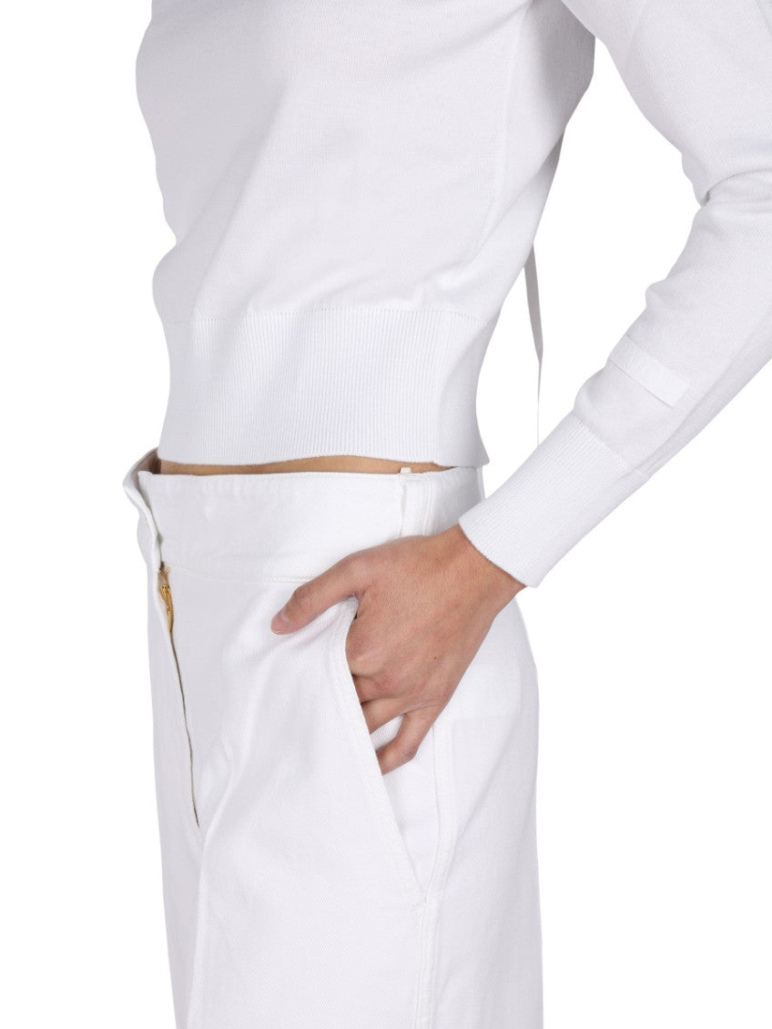 White Solid Crew Neck Sweater 3