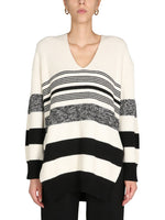 White Stripes V Neck Sweater 1