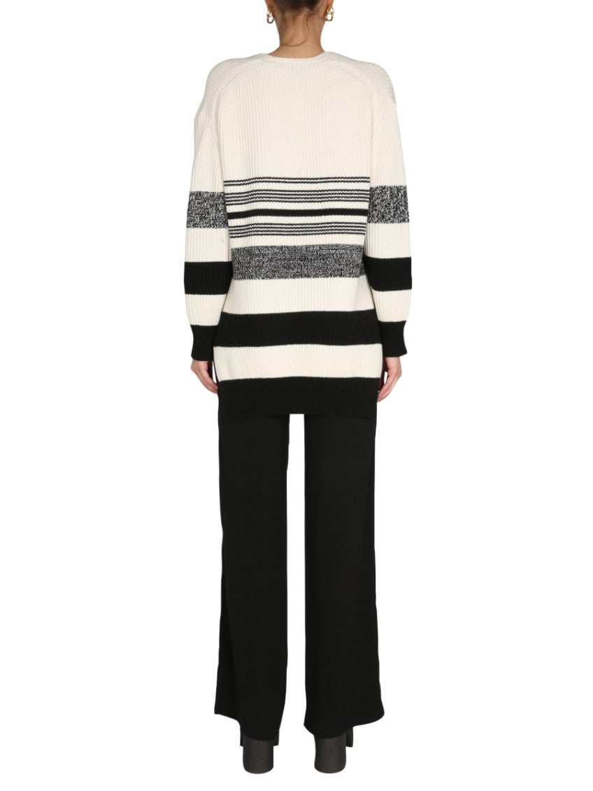 White Stripes V Neck Sweater 2