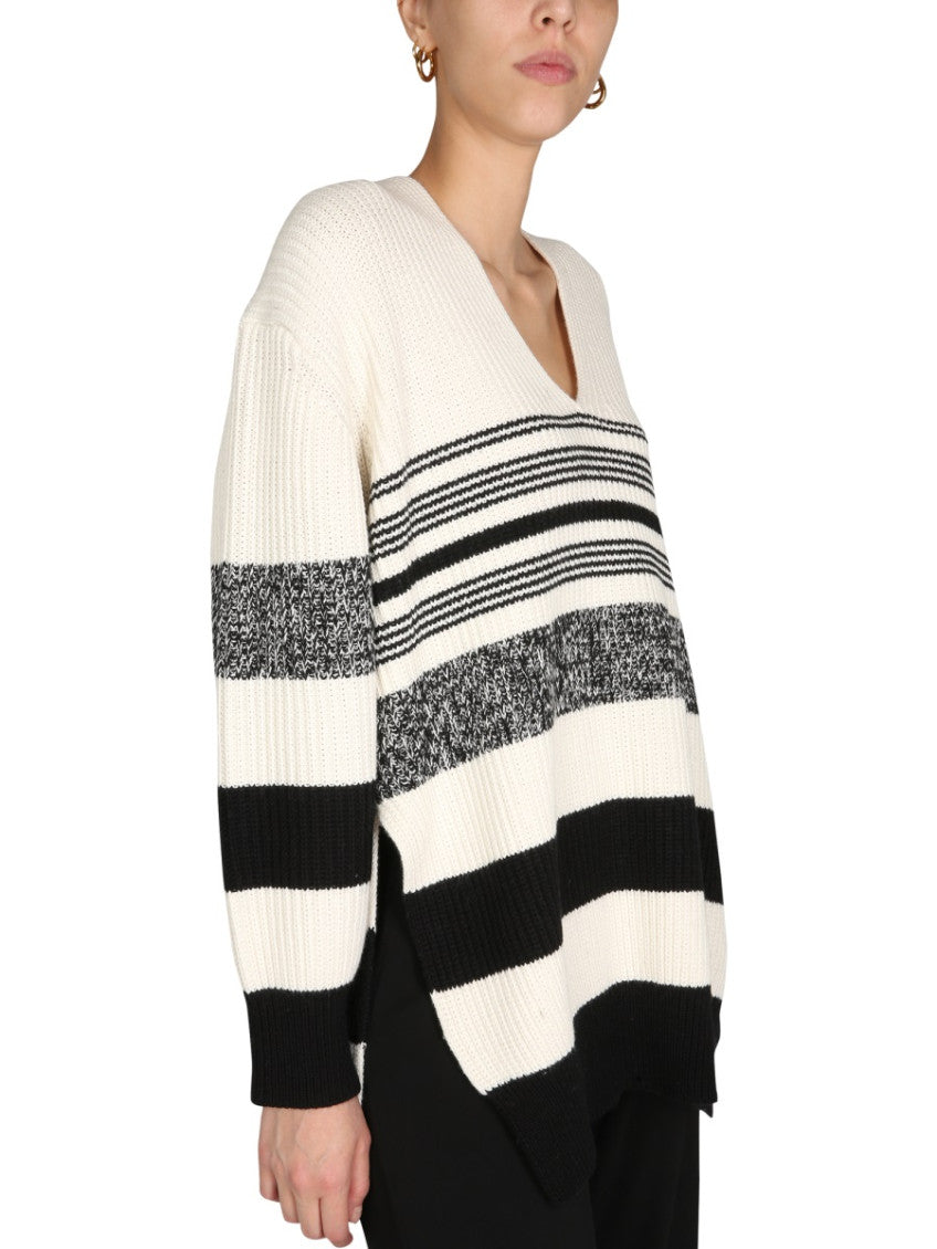 White Stripes V Neck Sweater 3