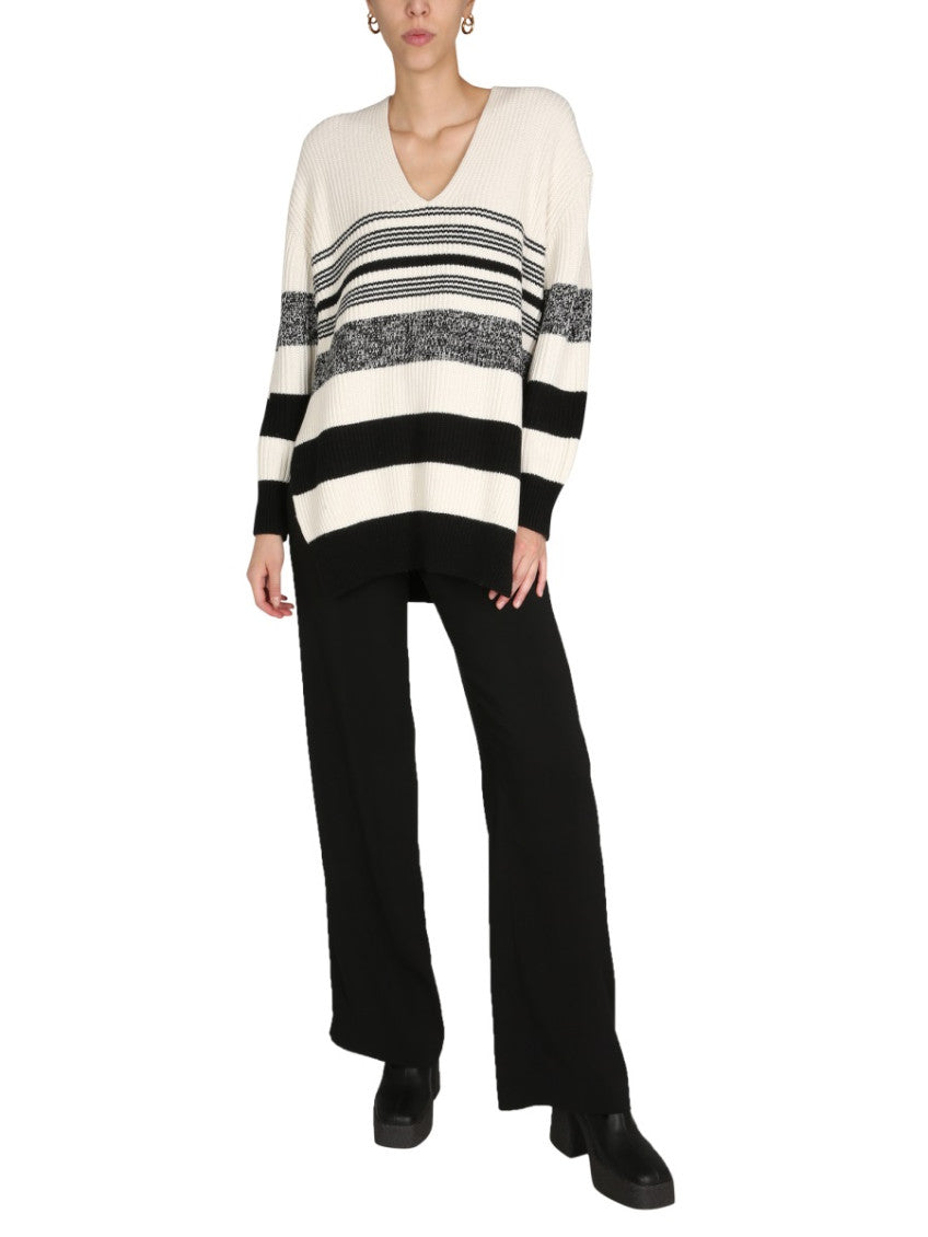 White Stripes V Neck Sweater 4