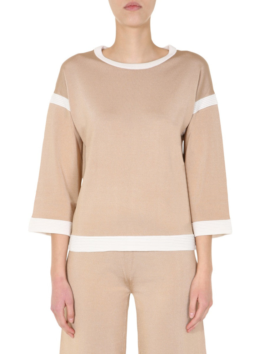 Beige Solid Round Neck Sweater 1