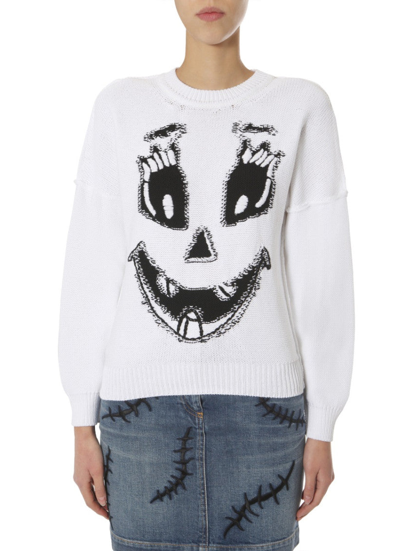 White Graphic Crew Neck Sweater 1