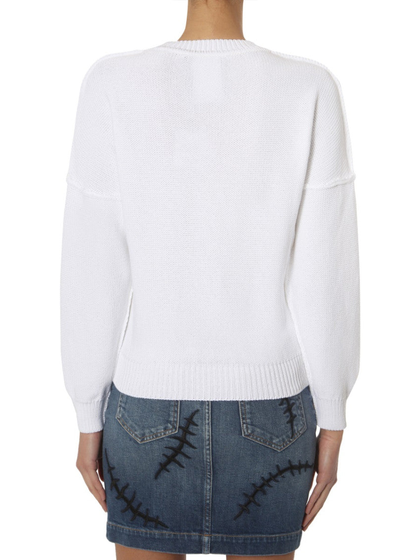 White Graphic Crew Neck Sweater 2