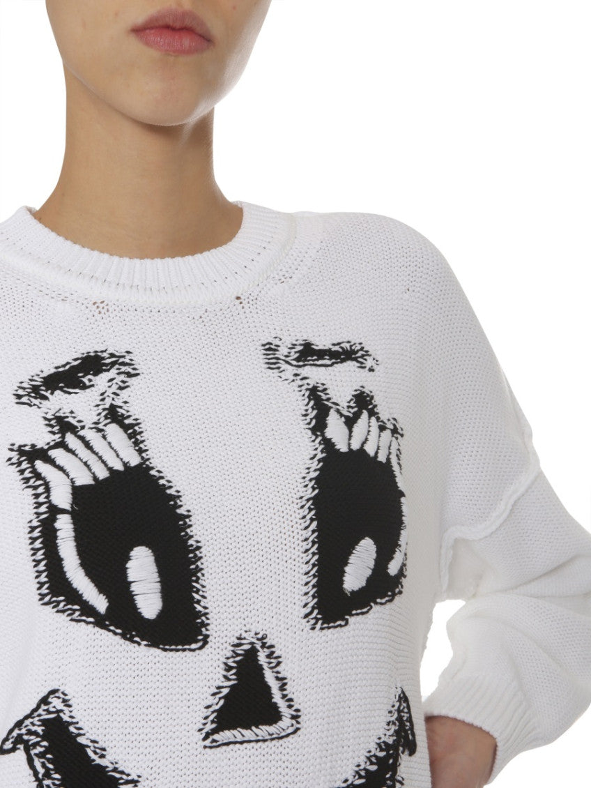White Graphic Crew Neck Sweater 3