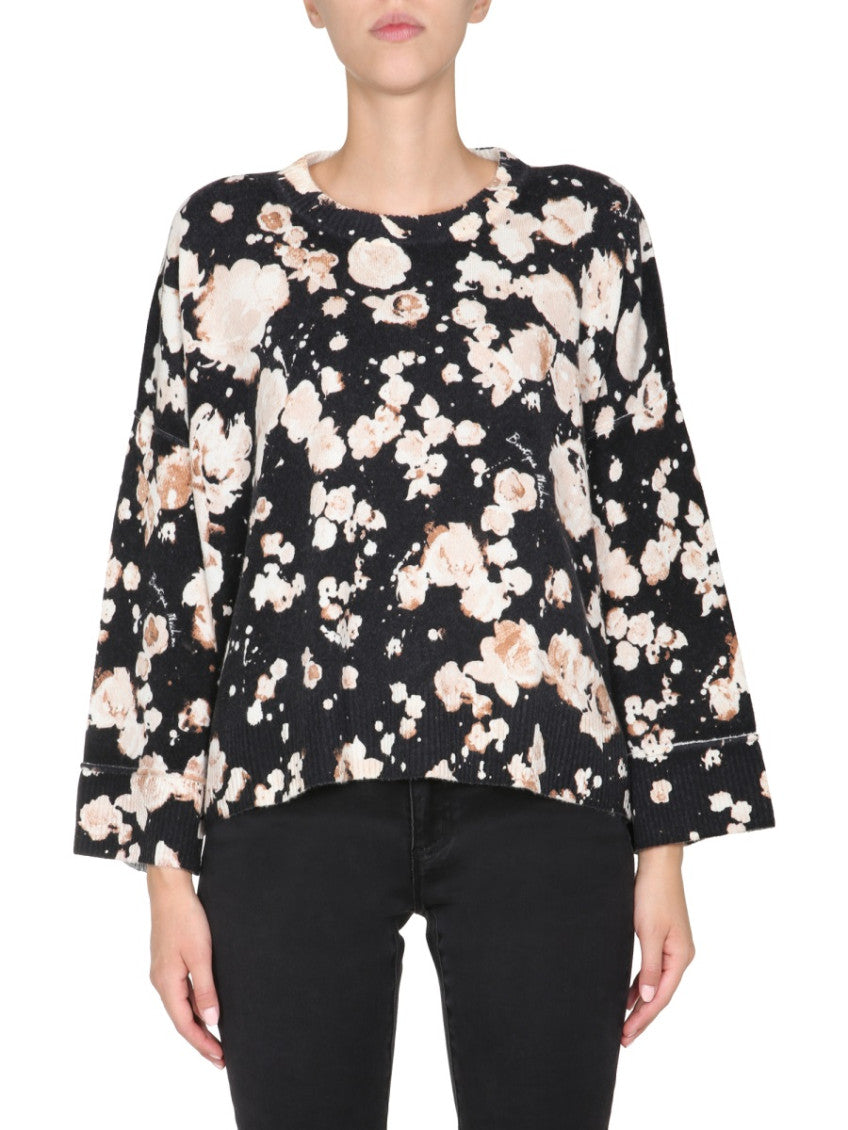 Black Floral Round Neck Sweater 1