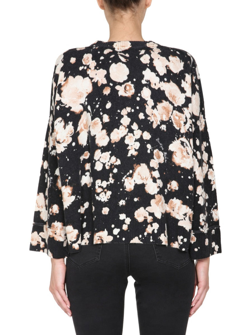 Black Floral Round Neck Sweater 2