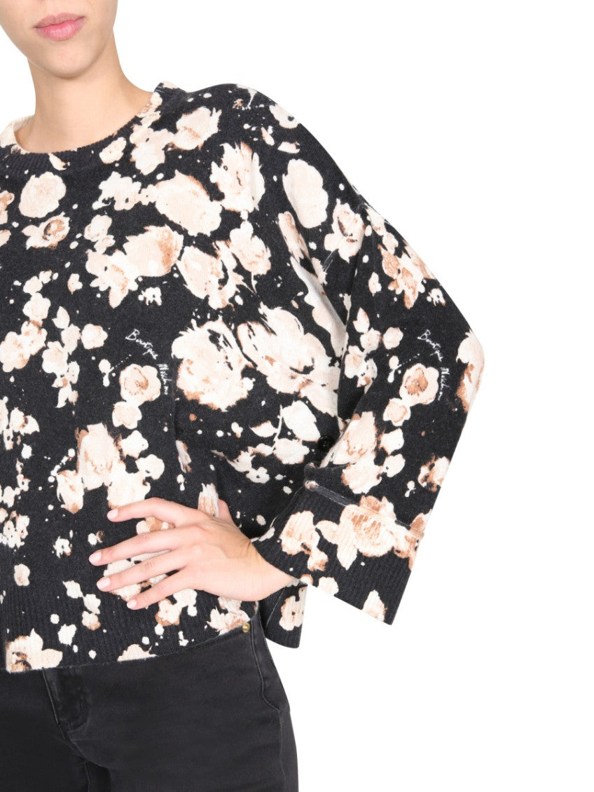 Black Floral Round Neck Sweater 3